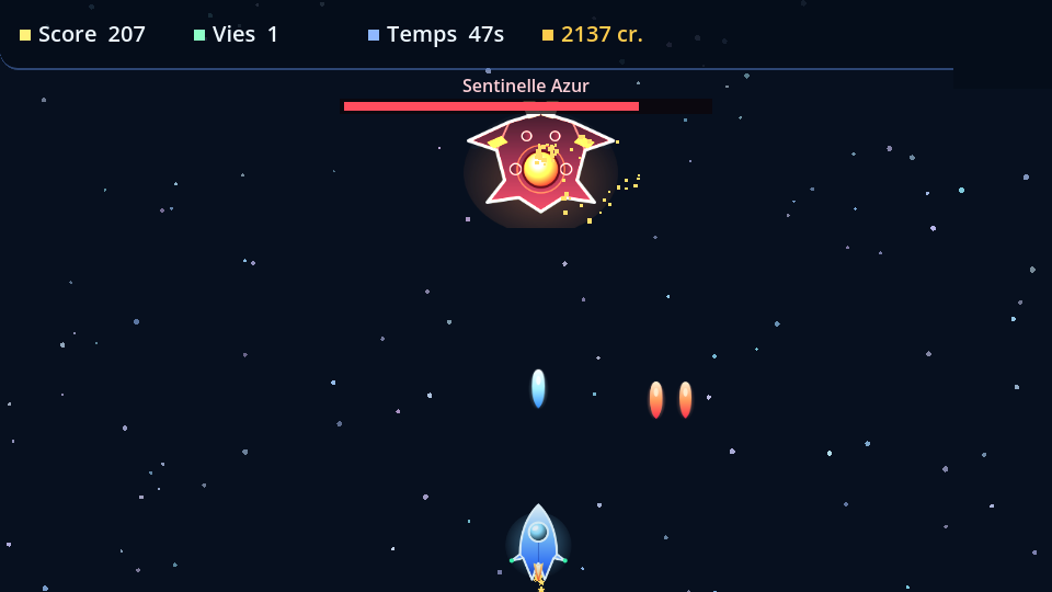 Combat contre le boss Sentinelle Azur dans AstroRecolte