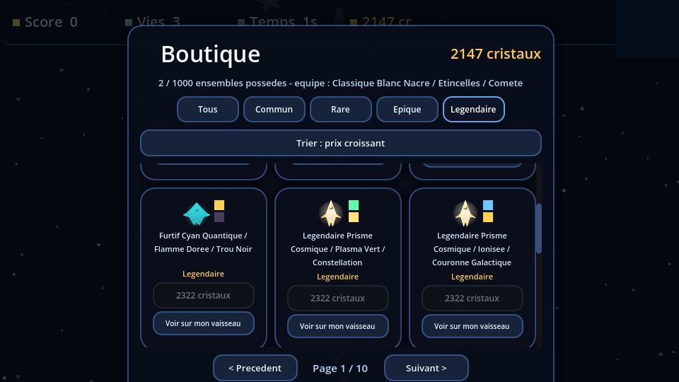Boutique de vaisseaux légendaires dans AstroRecolte